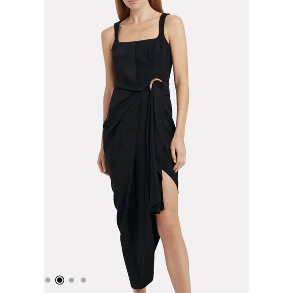 Acler Maine Draped Midi Dress Black Size US 4 New With Defects $450 - Picture 8 of 16